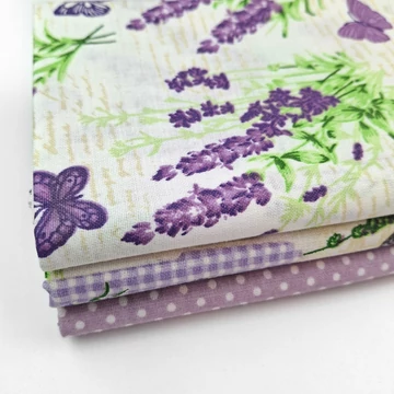 Patchwork pamutvászon csomag - Levendula mintával, 3 db