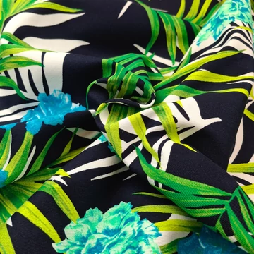 Elasztikus pamutvászon - Trópusi pálmalevél mintával