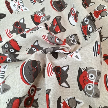 Dekorvászon – Szemüveges cicás mintával, LONETA, extra széles