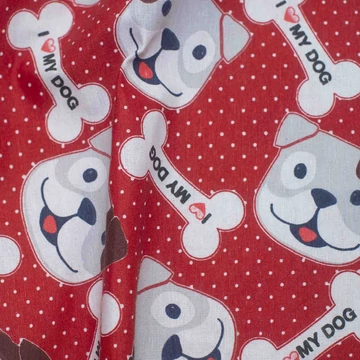 Dekorvászon – Kutya és csont mintával, piros, LONETA Dekorvászon – Kutya és csont mintával, piros, LONETA