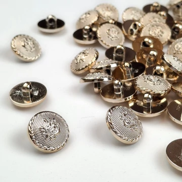 Műanyag gomb – Ékszergomb/címeres gomb óarany színben, 18mm
