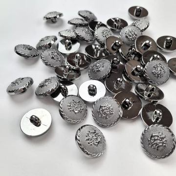 Műanyag gomb, SILVER  – Ékszergomb/címeres gomb antik ezüst színben, 34" (8106)