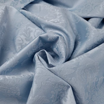 Jacquard, elasztikus - Világoskék színben, klasszikus virág mintával