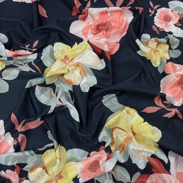 Jég jersey - Fekete alapon nagyméretű rózsás mintával Jég jersey - Fekete alapon nagyméretű rózsás mintával