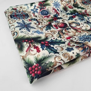 Karácsonyi szatén asztalterítő – Fagyal és csengő mintával