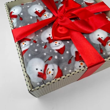 Wellsoft takaró, ajándékcsomagolásban - Hóember mintával