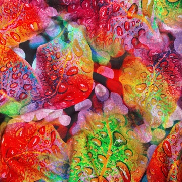 Kötött kelme – Esőcseppes levél mintával, FAKE MODAL, Digital Print