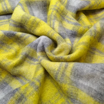 Kötött kelme - Kockás mintával, citromsárga-szürke színben, gyapjú