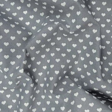 Pamutvászon - Szürke alapon fehér szívecske mintával Pamutvászon - Szürke alapon fehér szívecske mintával
