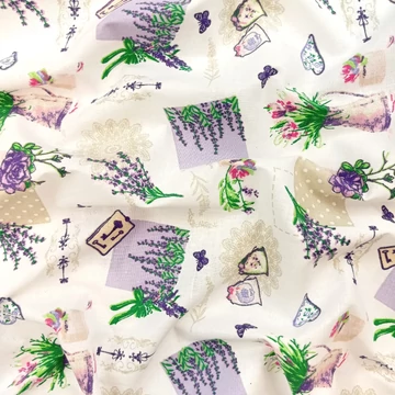 Pamutvászon - Levendulás és tulipános mintával