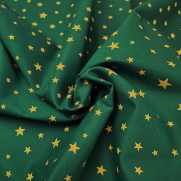 Pamutvászon, festett - Sötétzöld színben, arany csillagos mintával