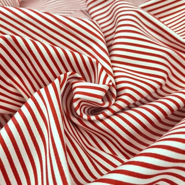 Pamut szatén, elasztikus - Piros-fehér csíkos mintával