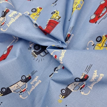 Pamutvászon - Kék alapon járműves mintával