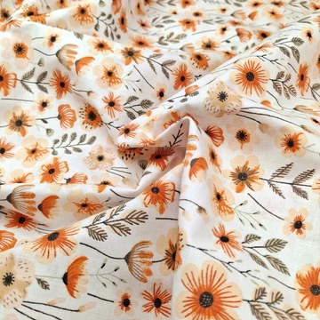 Pamutvászon - Narancssárga tavaszi virág mintával