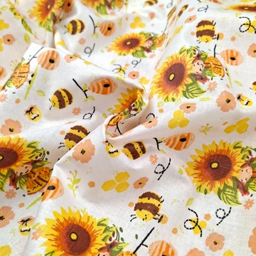 Pamutvászon - Napraforgó és méhecske mintával