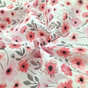 Pamutvászon - Rózsaszín tavaszi virág mintával