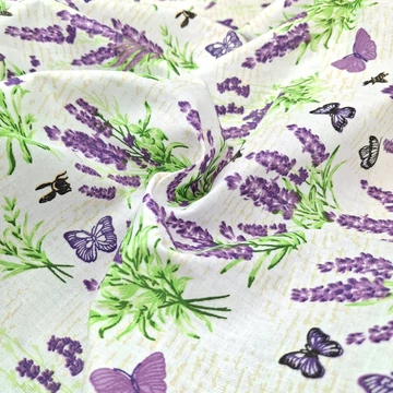 Pamutvászon - Levendulacsokor és pillangó mintával