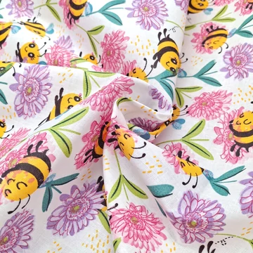 Pamutvászon - Mosolygó méhecske és margaréta mintával