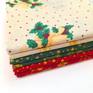 Patchwork pamutvászon csomag - Karácsonyi mintával, (2) 6 db