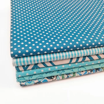 Patchwork pamutvászon csomag - Türkiz színben, 6 db