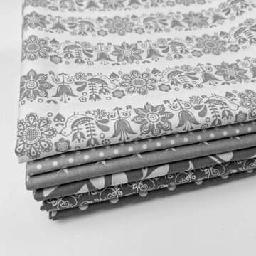 Patchwork pamutvászon csomag - Szürke színben, 6 db