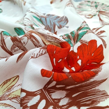 Viszkóz selyem - Piros pálmalevél mintával