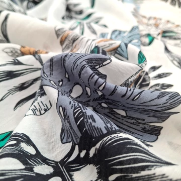 Viszkóz selyem - Szürke pálmalevél mintával