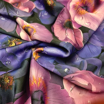 Armani szatén - Lila színű virágos mintával