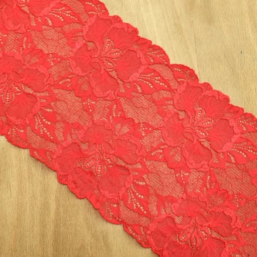 Csipke szalag – Elasztikus csipke piros színben, 18cm