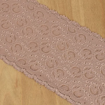 Csipke szalag – Cappuccino színben, elasztikus, 14,5cm