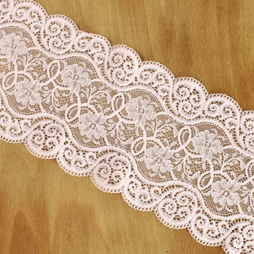 Csipke szalag – Világos rózsaszín színben, elasztikus, 13,5cm