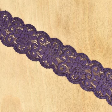 Csipke szalag – Sötétlila színben, elasztikus, 6,5cm