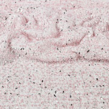 Chanel szövet – Fehér-rózsaszín színben, ezüst rojtokkal