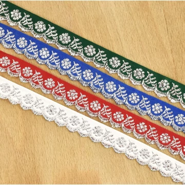 Hímzett szalag – Margitcakk ezüst lurex hímzéssel, 1,5cm