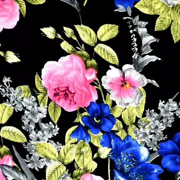 Piké – Fekete alapon színes nagy virág mintával
