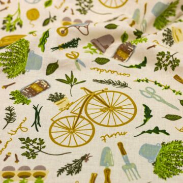 Pamutvászon – Zöld fűszer és bicikli mintával