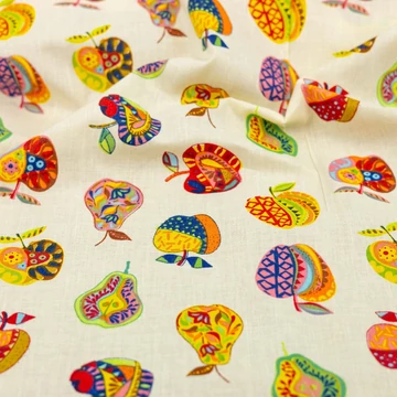 Pamutvászon – Mintás alma és körte mintával, vanília alapon