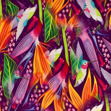 Viszkóz selyem – Színes kolibri mintával, DigitalPrint (16)