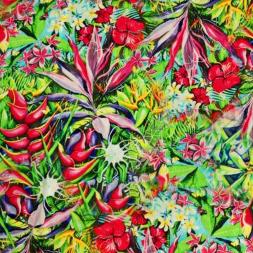 Viszkóz selyem – Színes trópusi virág mintával, DigitalPrint (10)