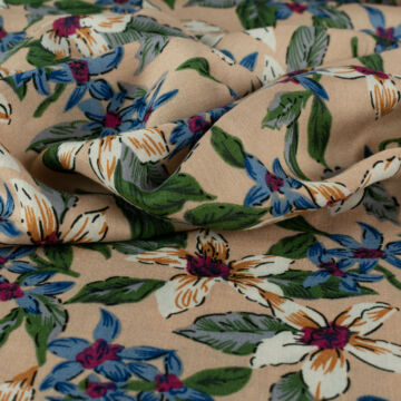 Viszkóz selyem – Bézs alapon színes virág mintával
