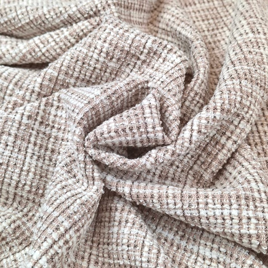 Jersey - Chanel szövet hatású, bézs színben, lurex szállal