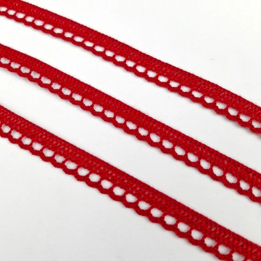 Csipke szalag – Piros pamut csipke, 1cm