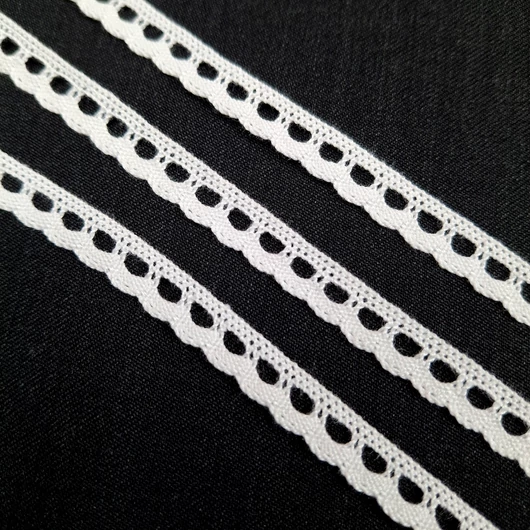 Csipke szalag – Fehér pamut csipke, 1cm