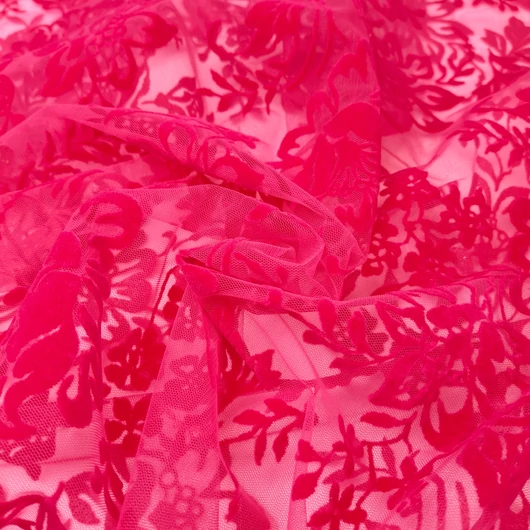 Alkalmi tüll – Bársonyos mintával, pink színben