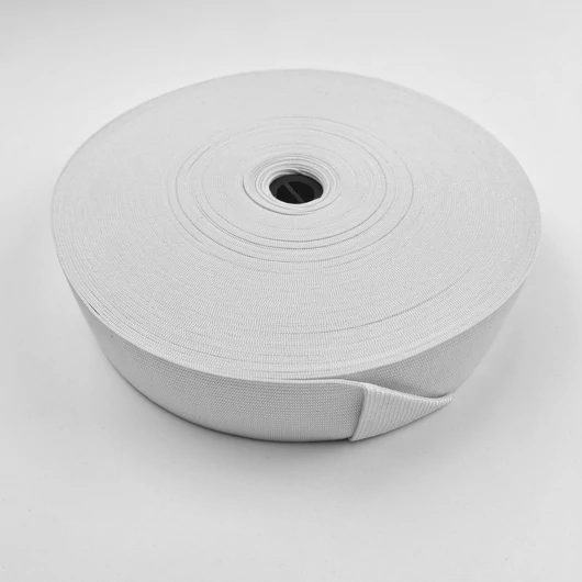 Gumiszalag kötött – Laza nadrág gumipertli fehér színben, 50mm, 25m, bontatlan tekercs