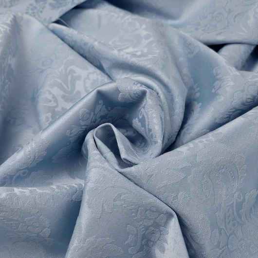 Jacquard, elasztikus - Világoskék színben, klasszikus virág mintával