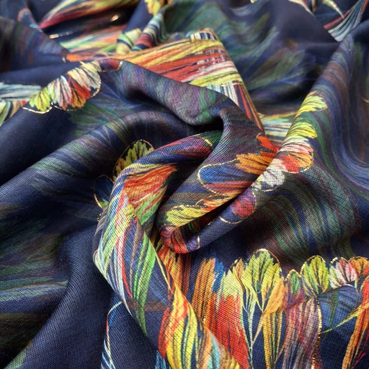 Jersey, vastag –Színes pávatoll mintával, kétoldalas