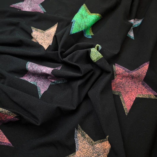 Viszkóz jersey - Fekete alapon nagyméretű csillag mintával