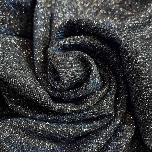 Jersey, lurex - Ezüstös csillámmal és kék szálakkal, elasztikus