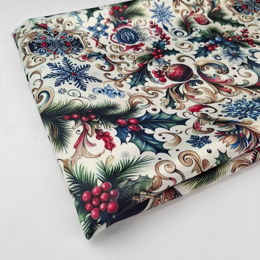 Karácsonyi szatén asztalterítő – Fagyal és csengő mintával